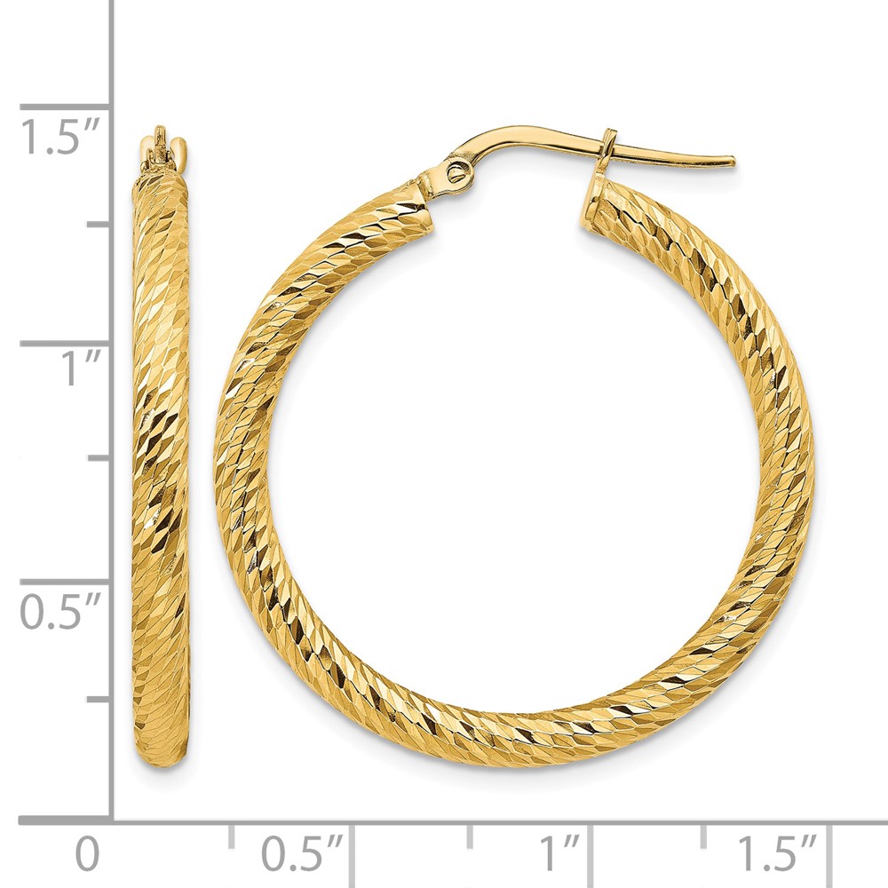 14k 3x25mm Diamond-cut Round Hoop Earrings (TF1342)