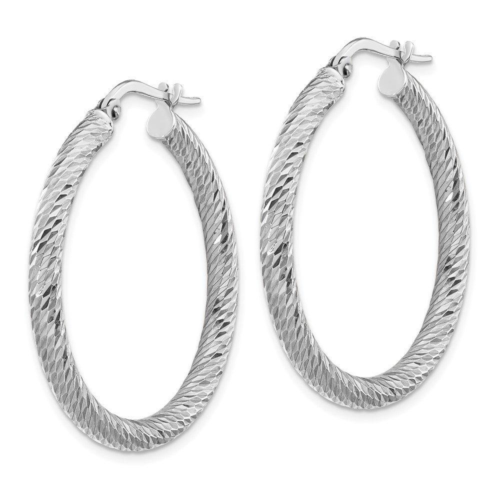 14k 3x25mm White Gold Diamond-cut Round Hoop Earrings (TF1342W)