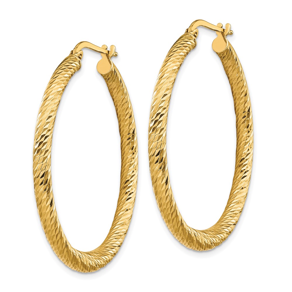 14k Polished 3mm Diamond-cut Round Hoop Earrings (TF1343)