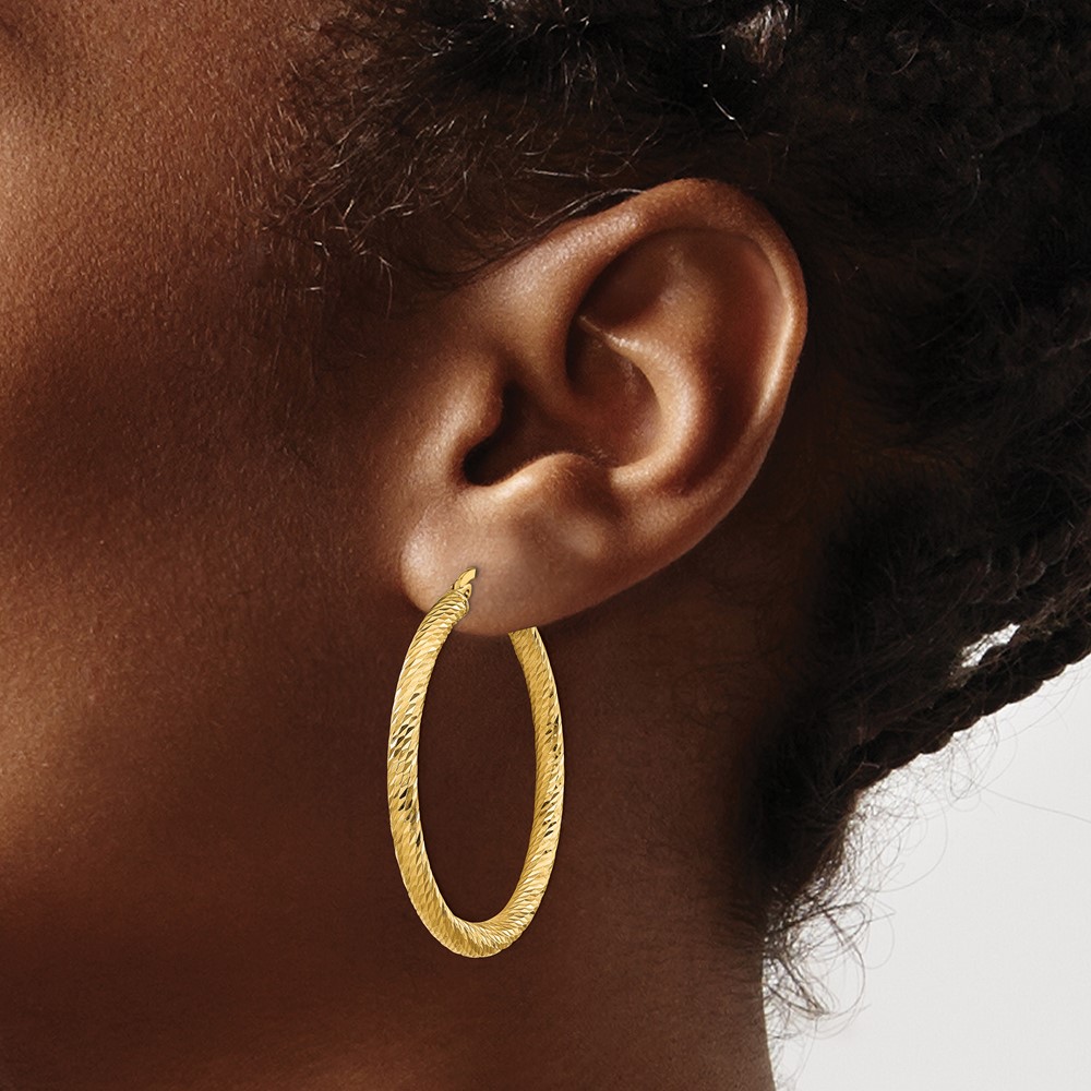 14k Polished 3mm Diamond-cut Round Hoop Earrings (TF1343)