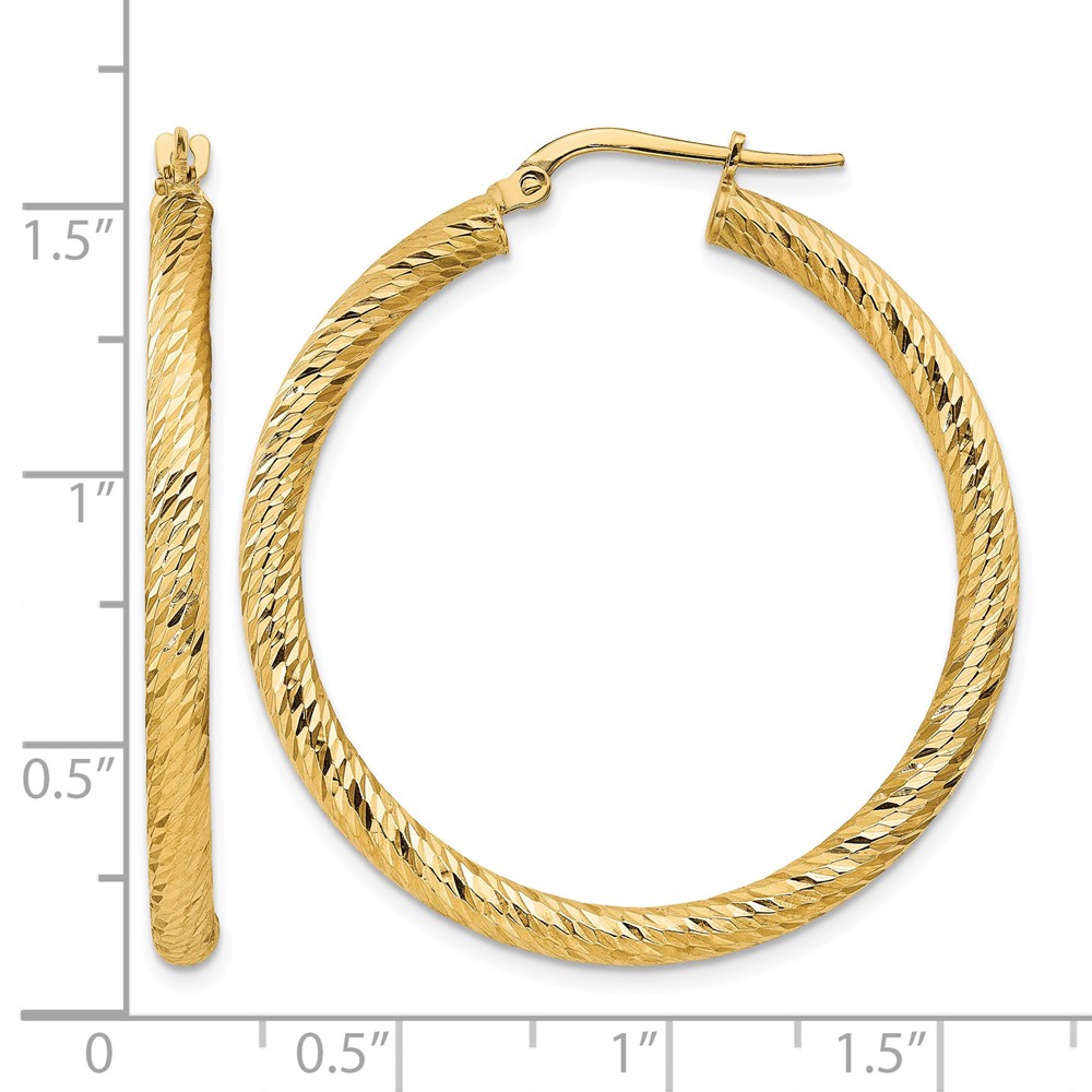 14k Polished 3mm Diamond-cut Round Hoop Earrings (TF1343)