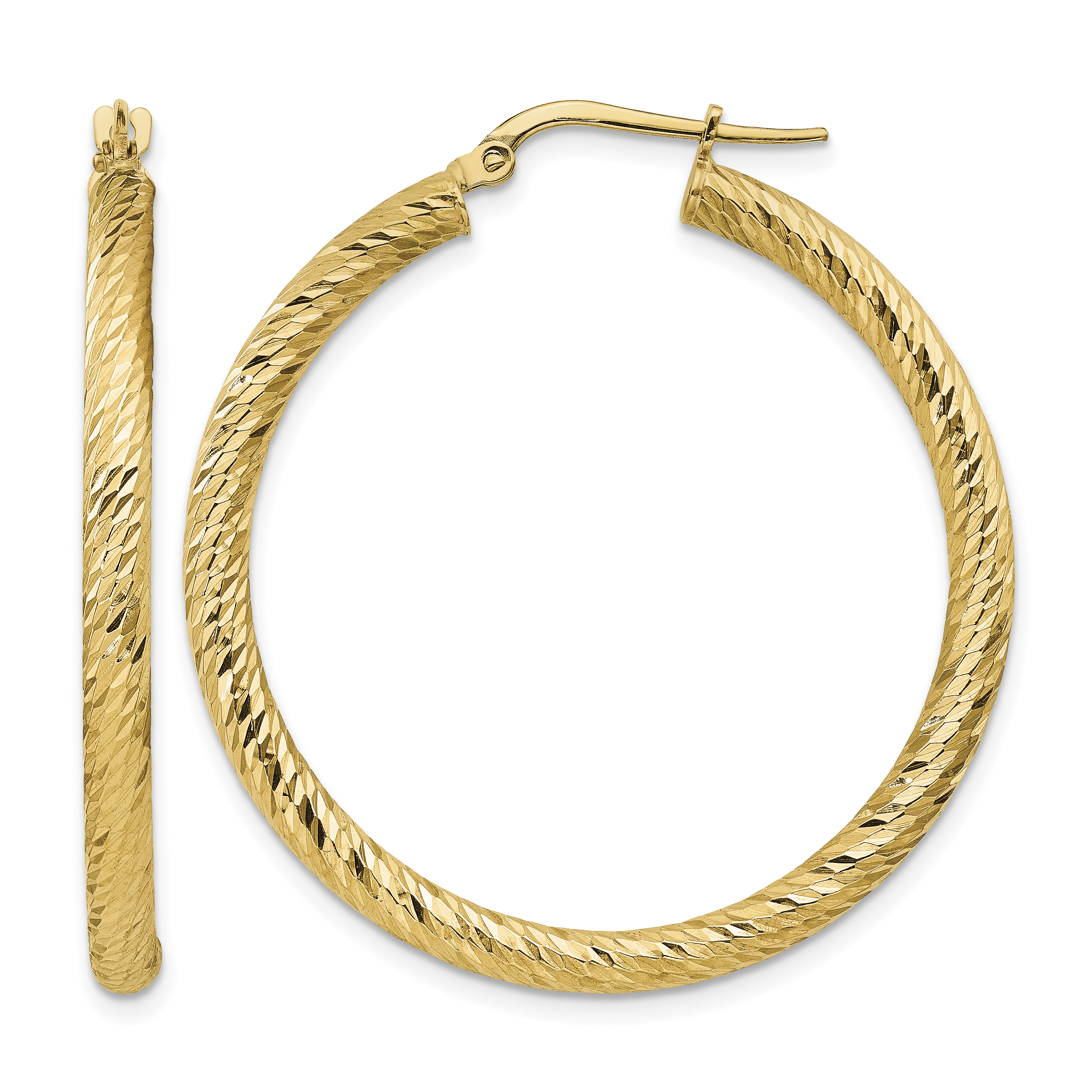 14k Polished 3mm Diamond-cut Round Hoop Earrings (TF1343)