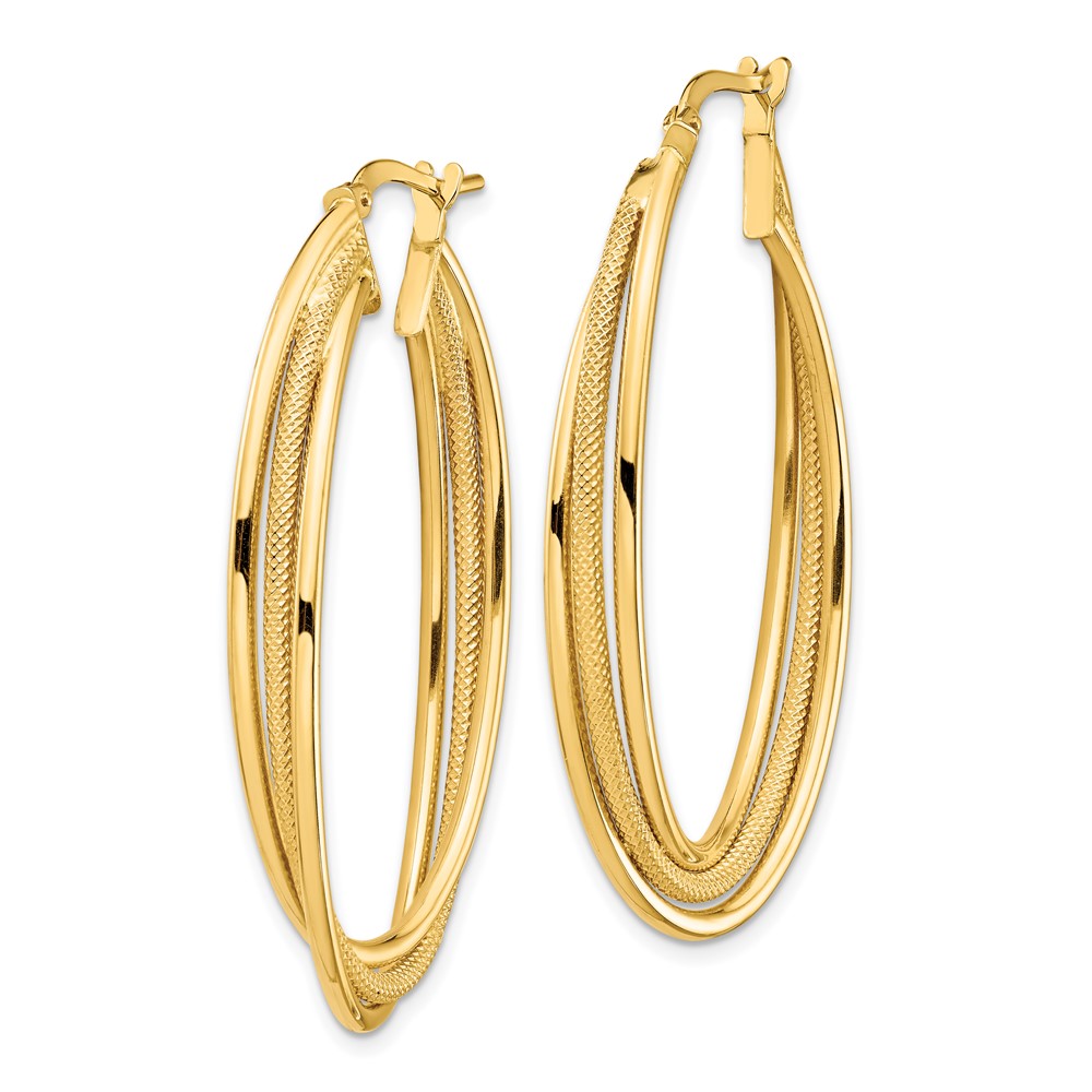 14k Polished and Textured Twisted Fancy Oval Hoop Earrings (TF1351)