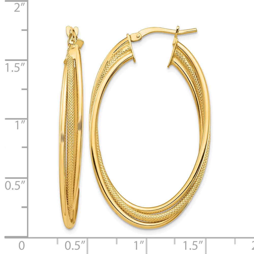 14k Polished and Textured Twisted Fancy Oval Hoop Earrings (TF1351)