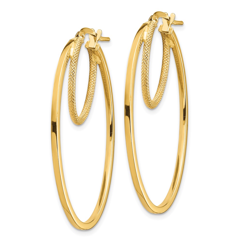14k Polished & Textured Double Oval Hoop Earrings (TF1352)