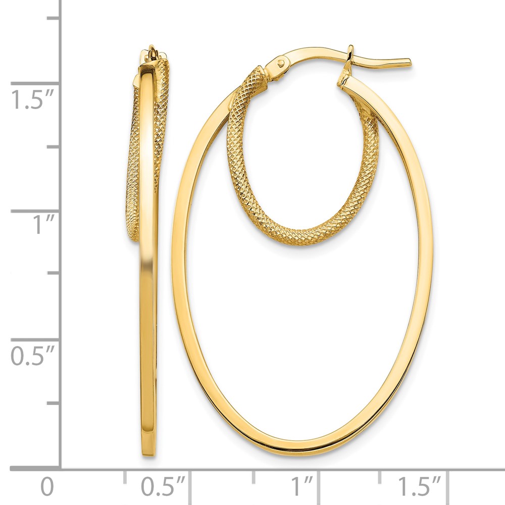 14k Polished & Textured Double Oval Hoop Earrings (TF1352)