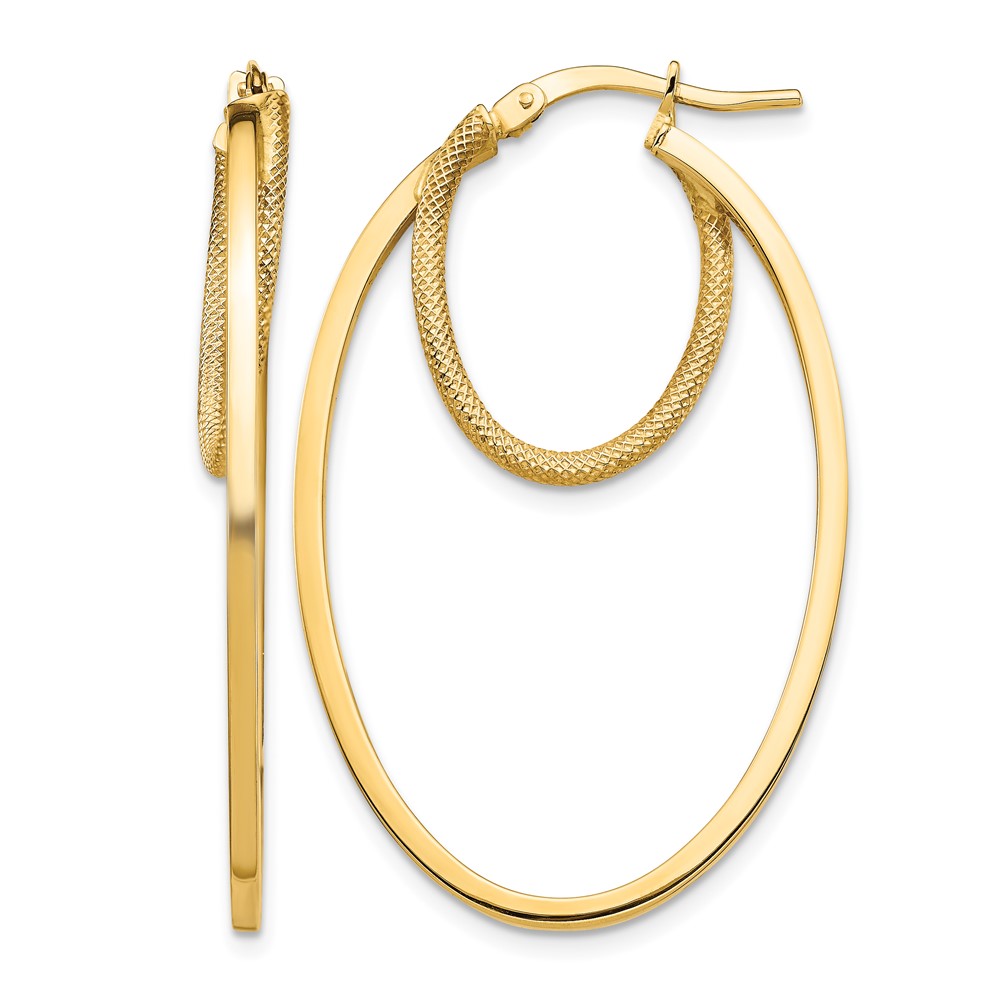 14k Polished & Textured Double Oval Hoop Earrings (TF1352)