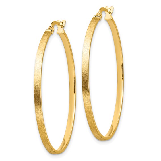 14k 2x40mm Brushed and Polished Tube Hoop Earrings