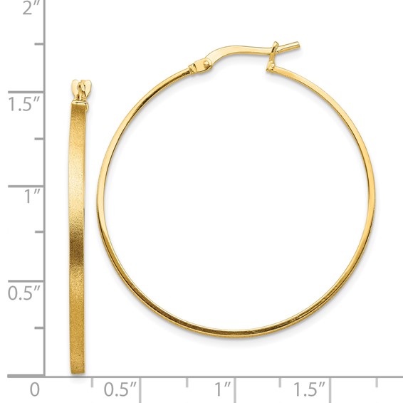 14k 2x40mm Brushed and Polished Tube Hoop Earrings