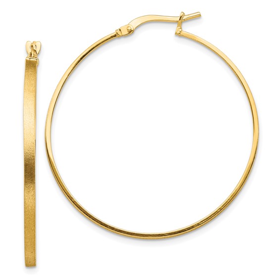 14k 2x40mm Brushed and Polished Tube Hoop Earrings