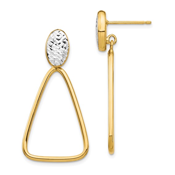 1/2pr 14k & Rhodium Polished & Diamond Cut Triangle Dangle Post Earrings
