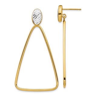 1/2pr 14k & Rhodium Polished & Diamond Cut Triangle Dangle Post Earrings