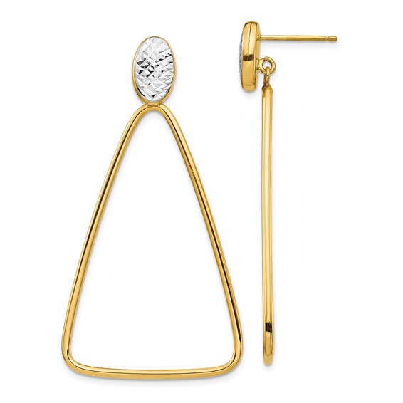 1/2pr 14k & Rhodium Polished & Diamond Cut Triangle Dangle Post Earrings