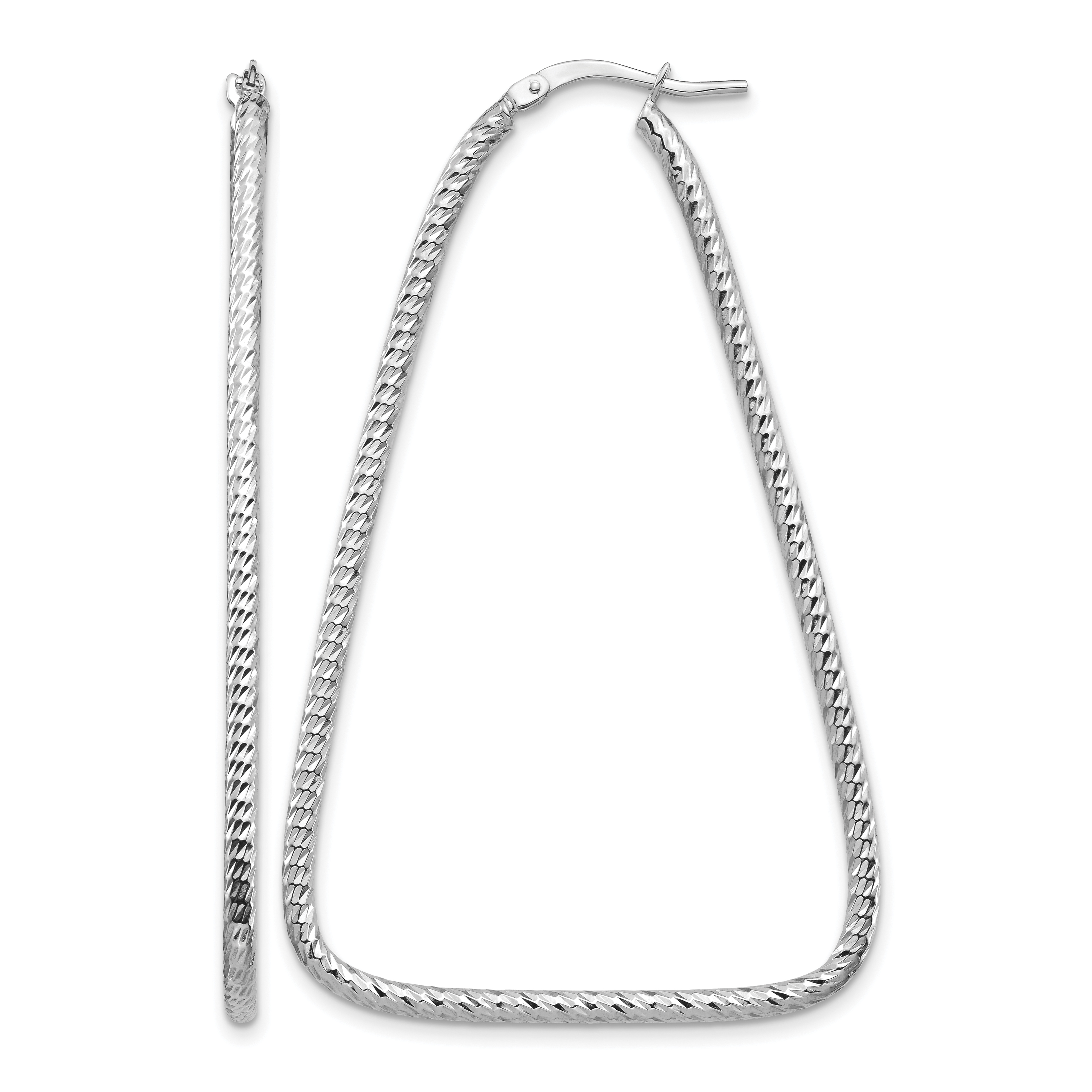 14k White Gold Polished & Diamond-cut Double Triangle Hoop Earrings (TF1373W)