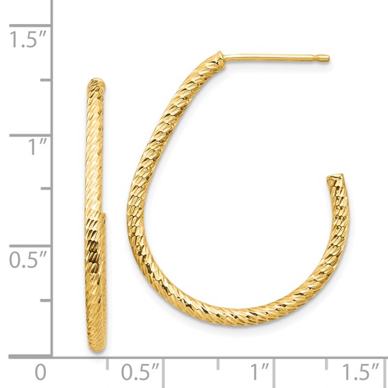 Gold Diamond-cut J-hoop Post Earrings