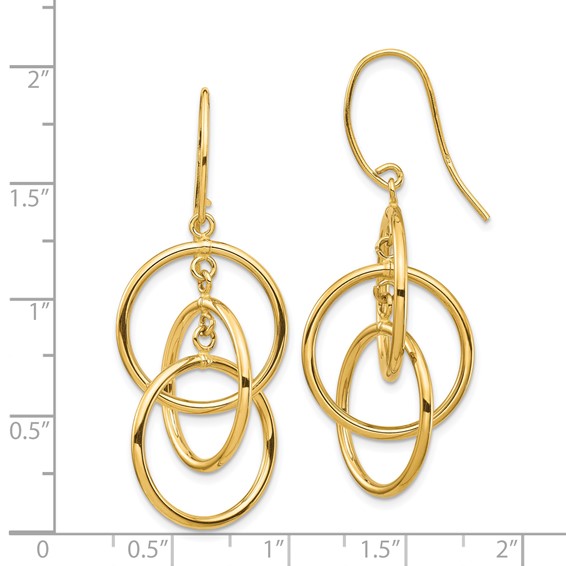 Gold Circle Dangle Shepard Hoop Earrings