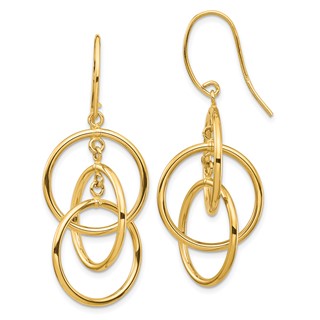 Gold Circle Dangle Shepard Hoop Earrings