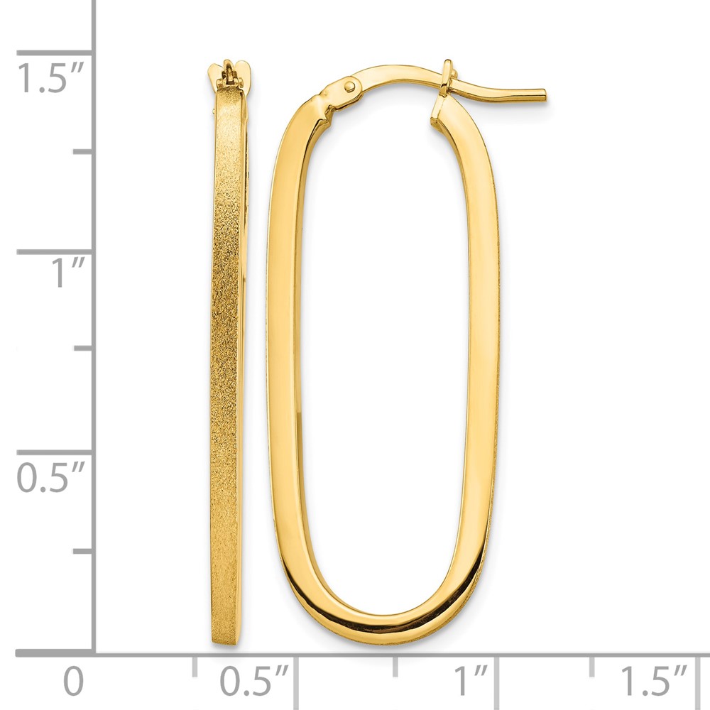 14k Polished & Satin 2mm Oval Hoop Earrings (TF1390)