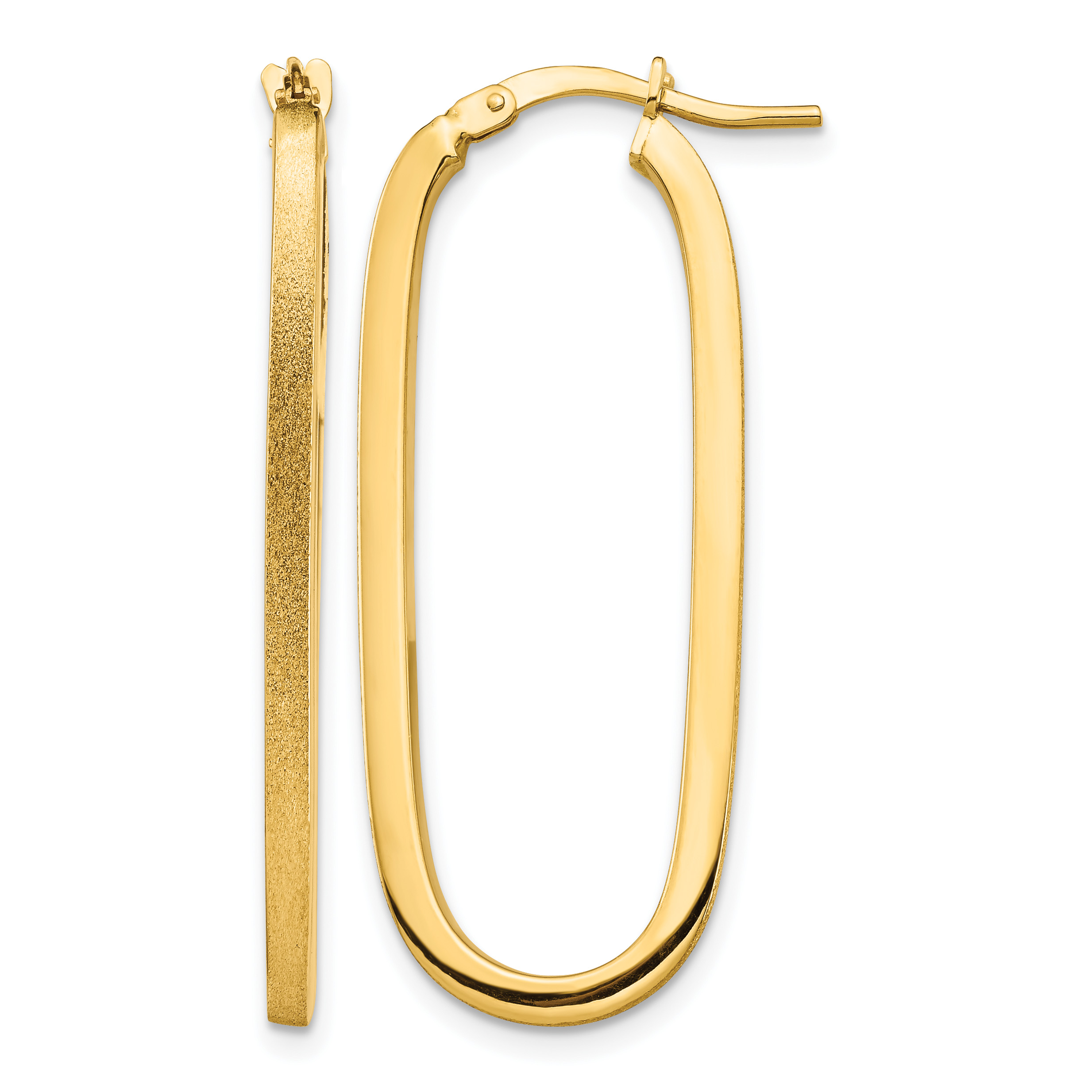 14k Polished & Satin 2mm Oval Hoop Earrings (TF1390)