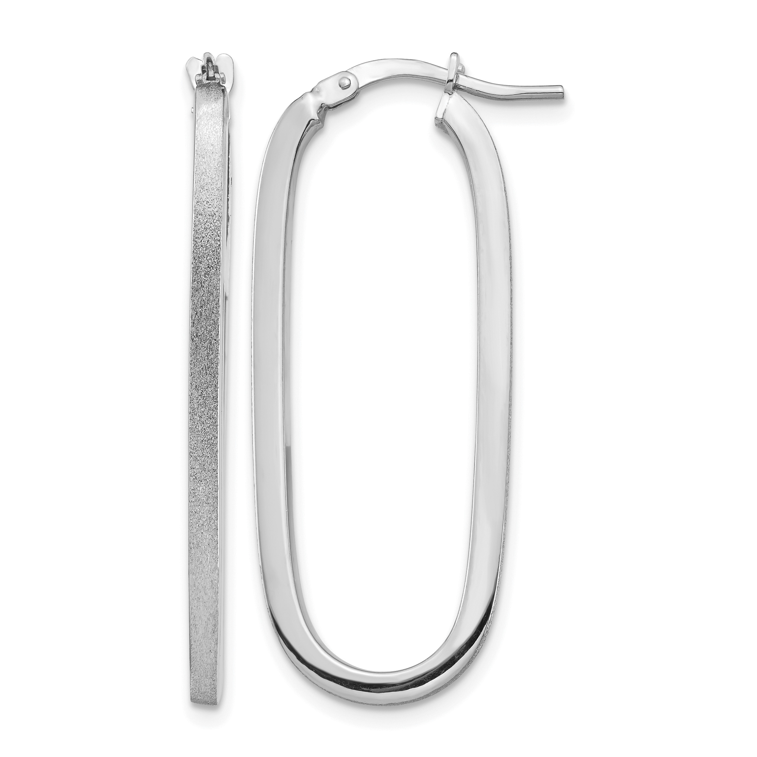 14k White Gold Polished & Satin 2mm Oval Hoop Earrings (TF1390W)