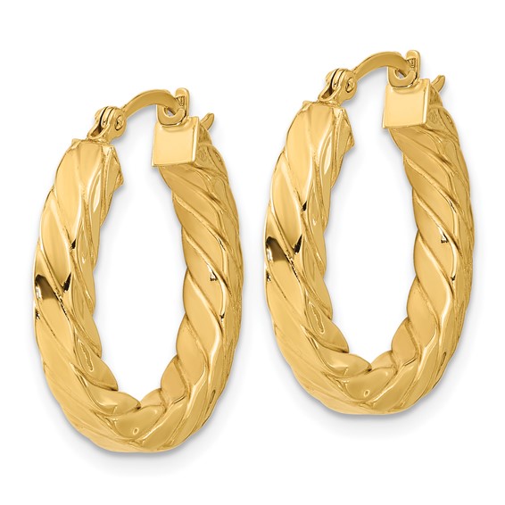 3mm Gold Square Twisted Tube Hoop Earrings