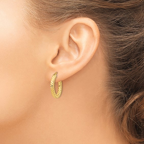 3mm Gold Square Twisted Tube Hoop Earrings