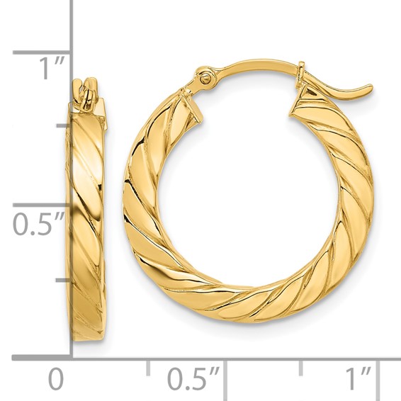 3mm Gold Square Twisted Tube Hoop Earrings