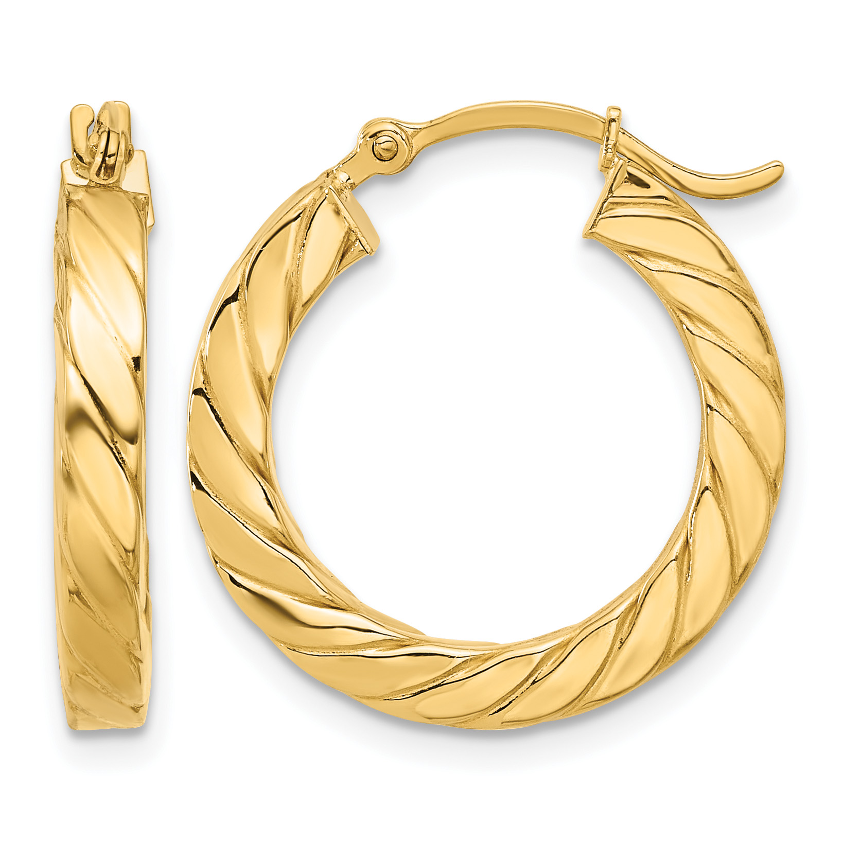 14k Polished Twisted 3mm Hoop Earrings (TF1391)