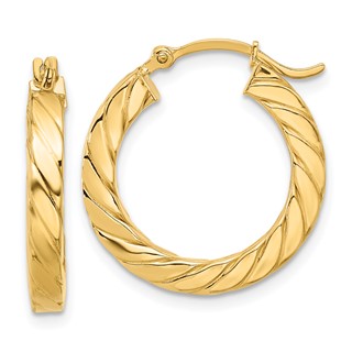3mm Gold Square Twisted Tube Hoop Earrings