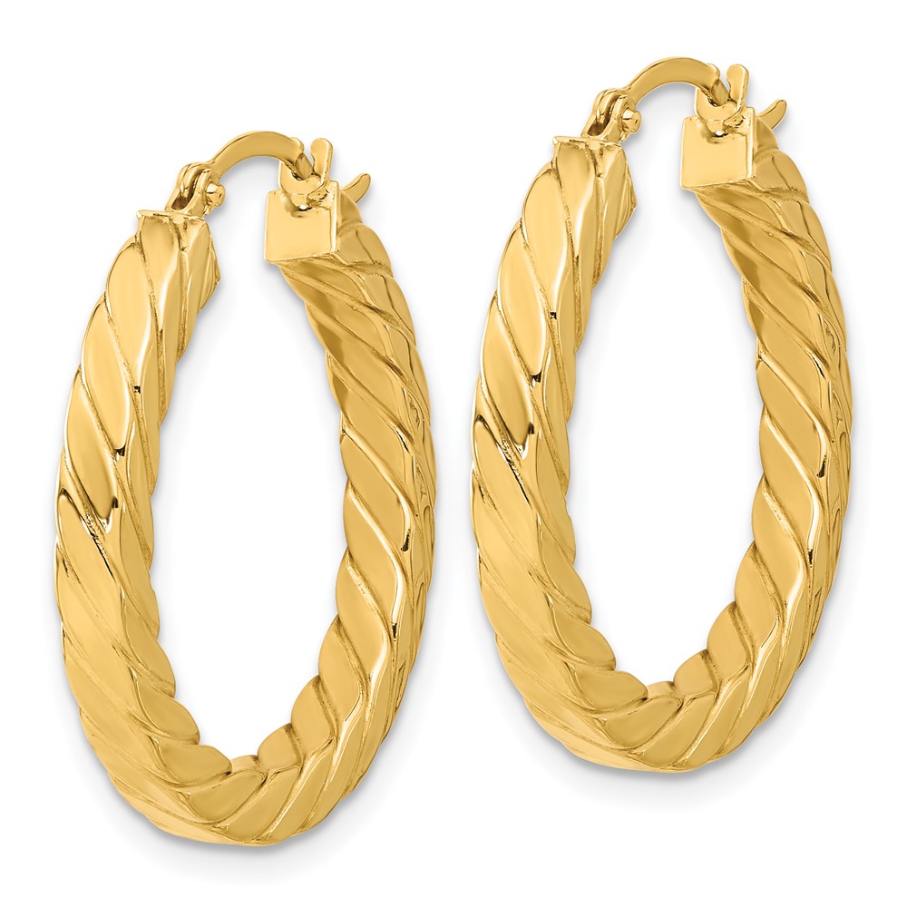14k Polished & Twisted 3mm Square Tube Hoop Earrings (TF1392)