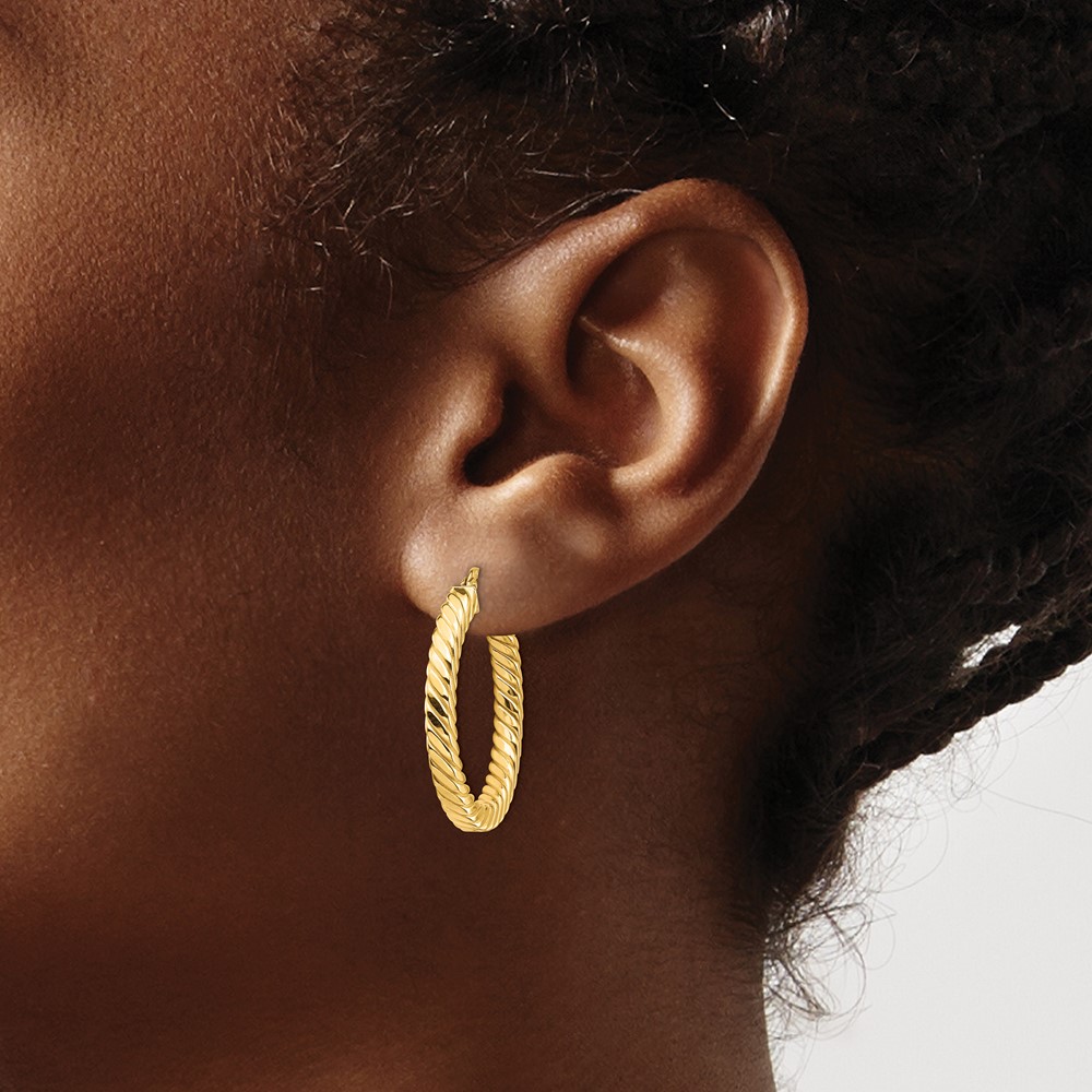 14k Polished & Twisted 3mm Square Tube Hoop Earrings (TF1392)