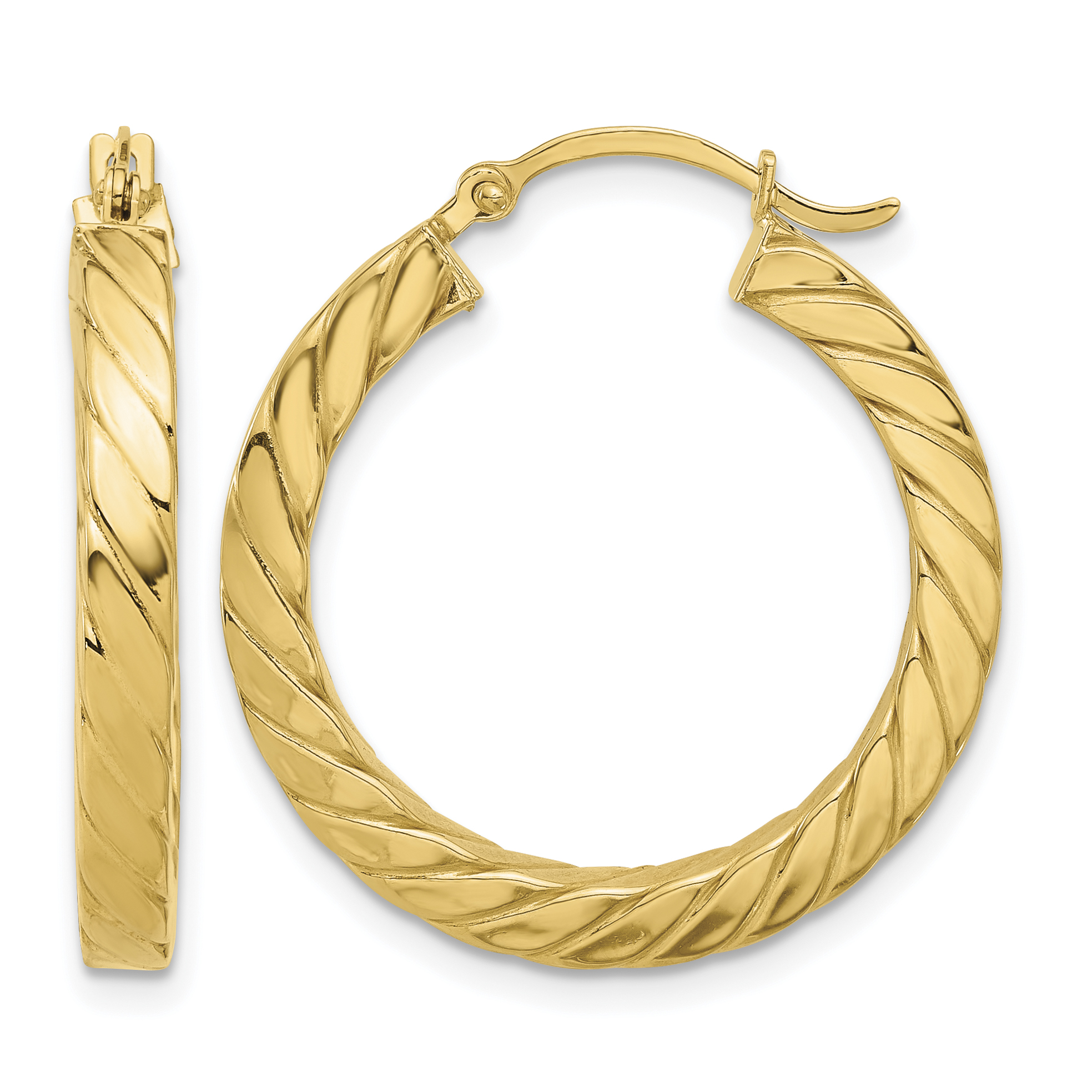 14k Polished & Twisted 3mm Square Tube Hoop Earrings (TF1392)