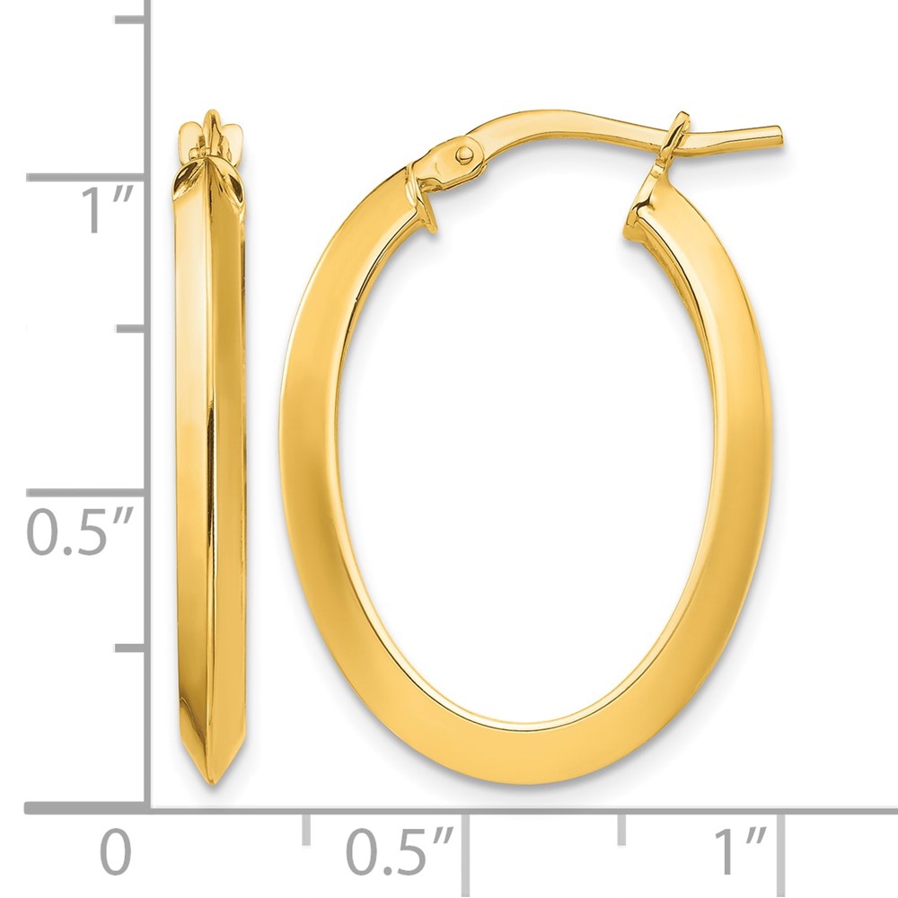 14k Polished 3.5mm Knife Edge Oval Hoop Earrings (TF1399)