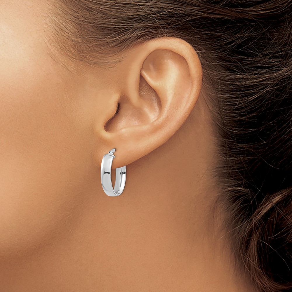 14k White Gold High Polished 5mm Oval Hoop Earrings (TF1406W)