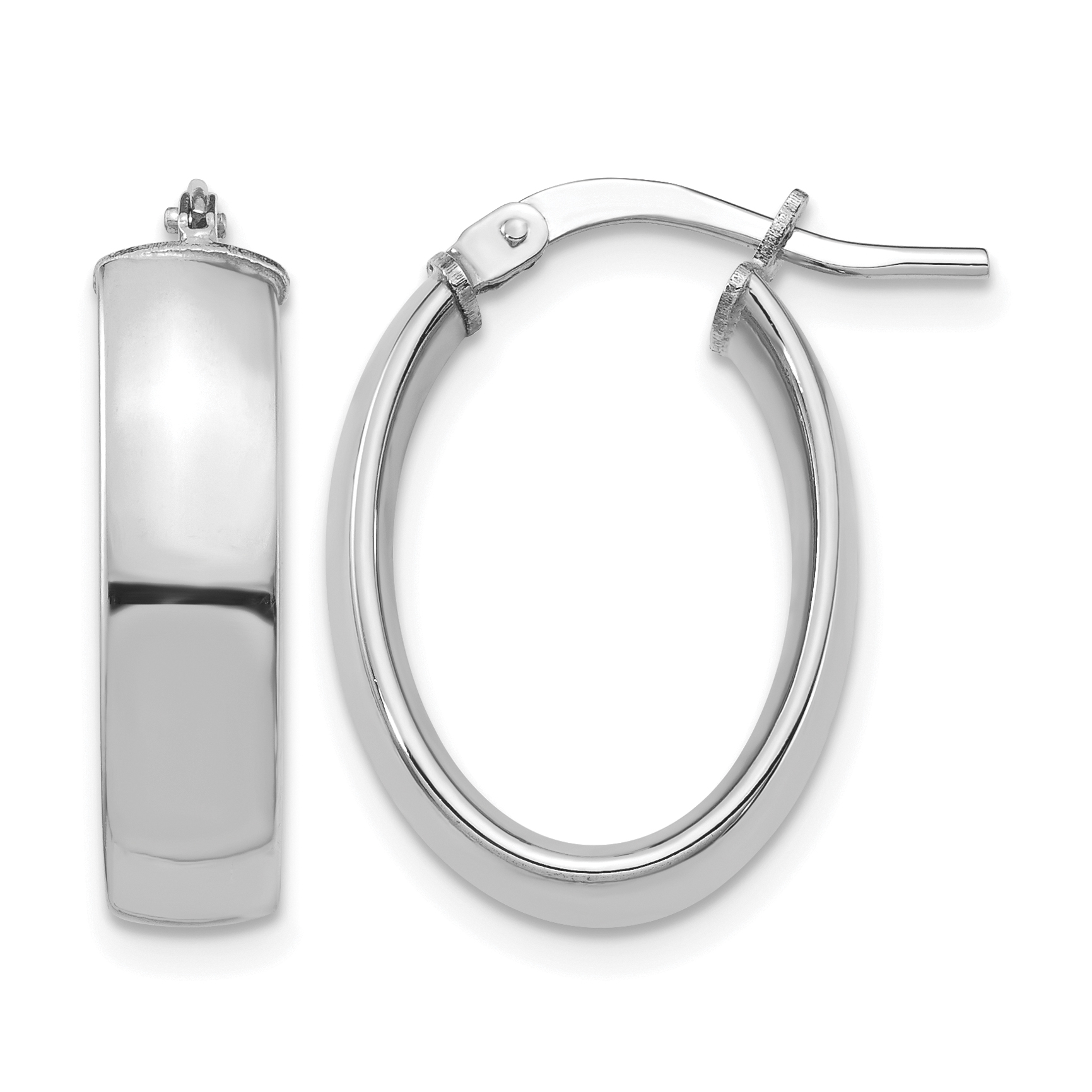 14k White Gold High Polished 5mm Oval Hoop Earrings (TF1406W)