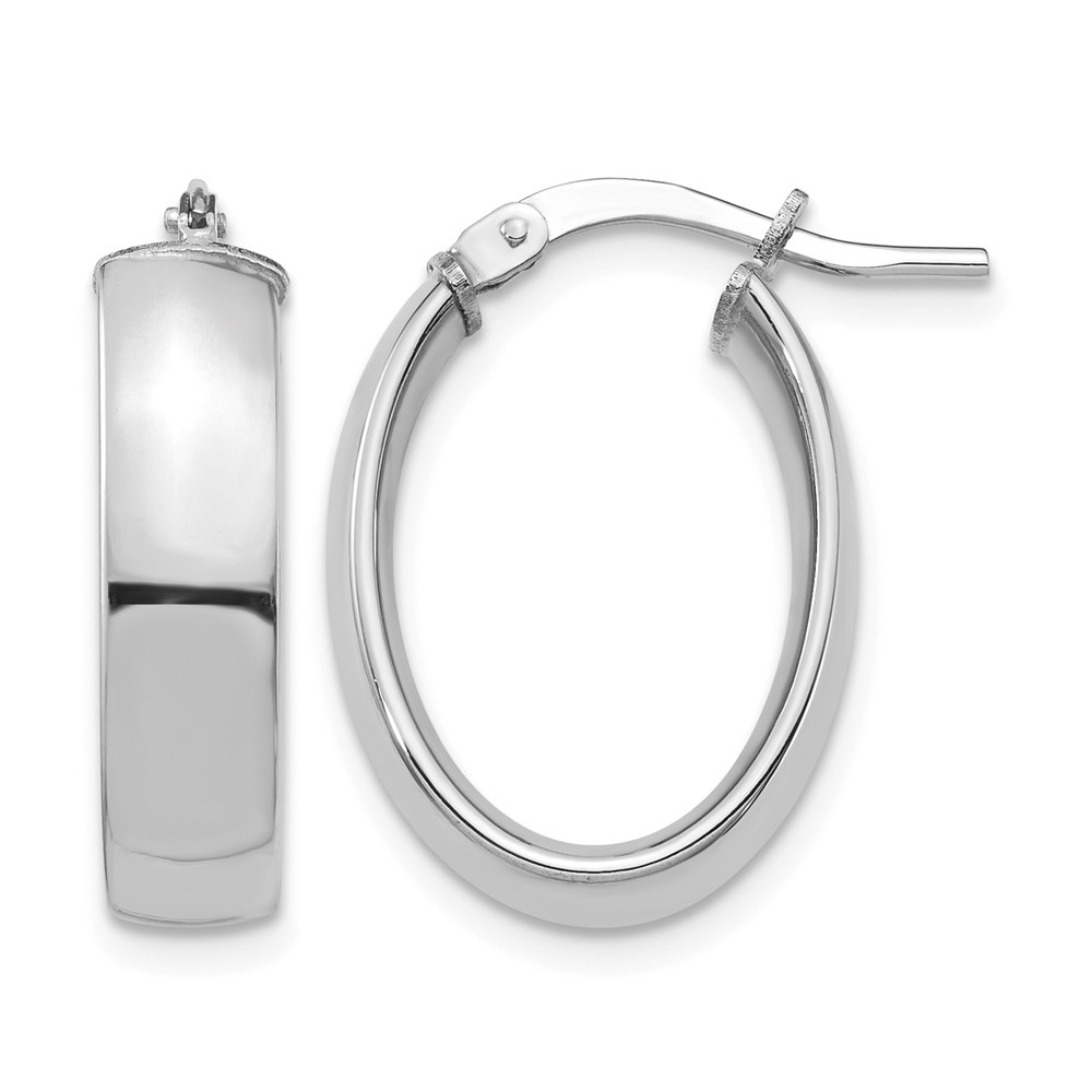 14k White Gold High Polished 5mm Oval Hoop Earrings (TF1406W)