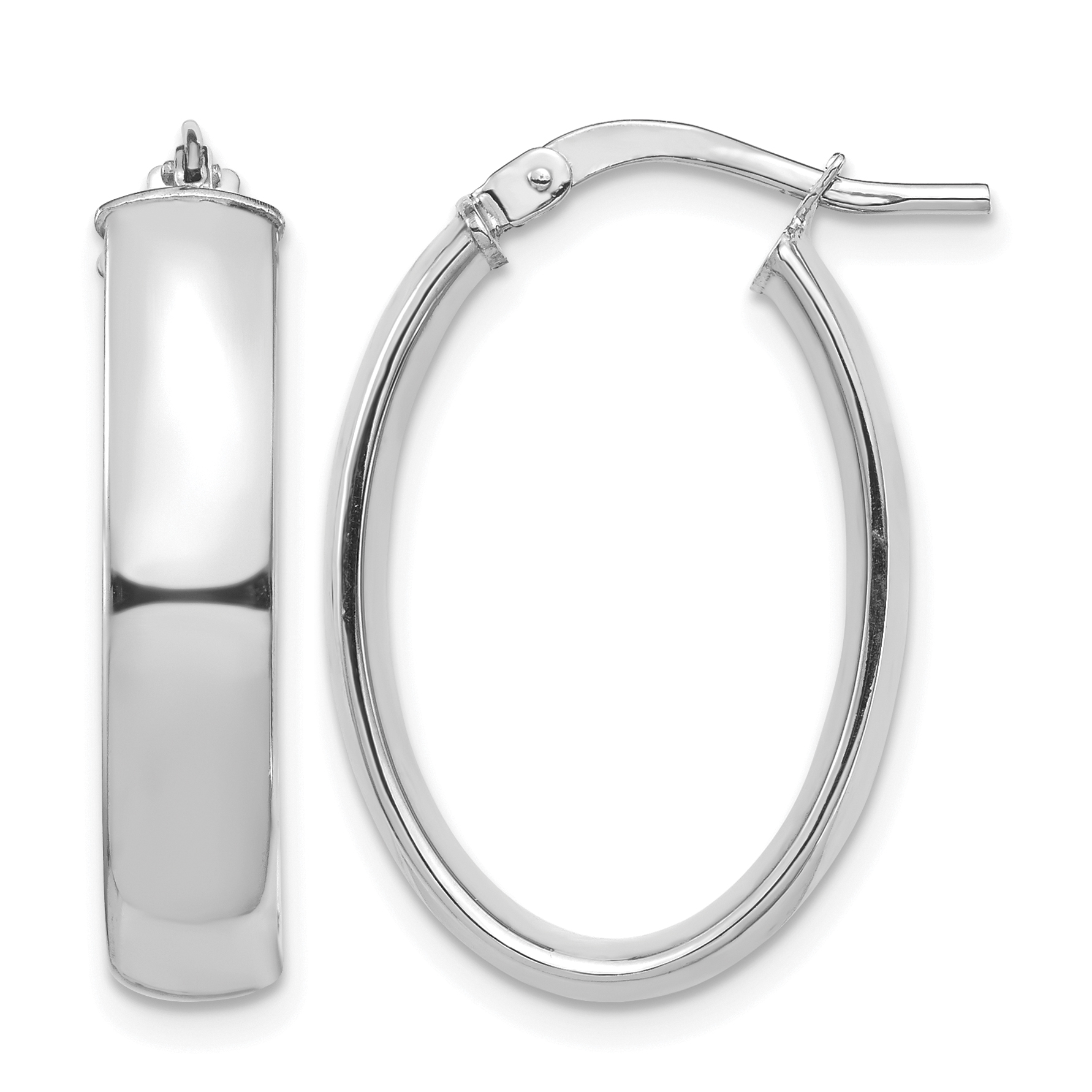 14k White Gold High Polished 5mm Oval Hoop Earrings (TF1407W)