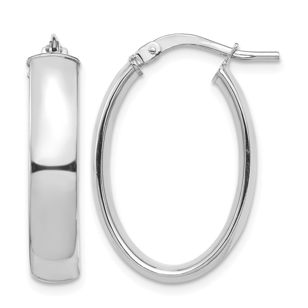 14k White Gold High Polished 5mm Oval Hoop Earrings (TF1407W)