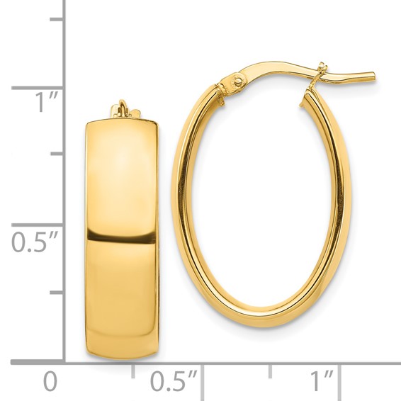 14k 7x24mm High Polished Oval Tube Hoop Earrings