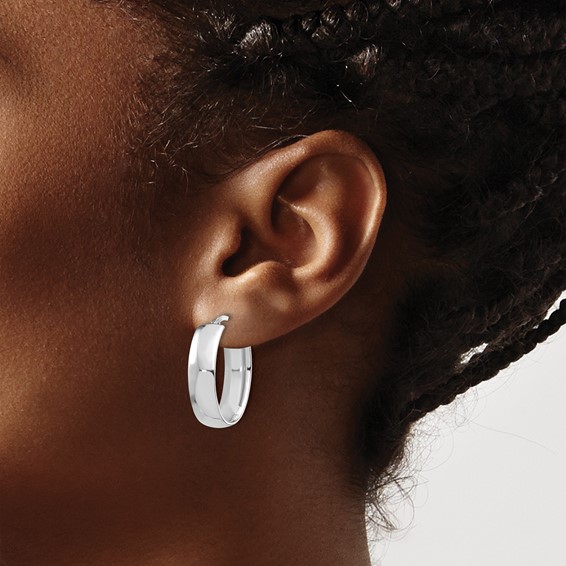 14k White Gold High Polished 7mm Oval Hoop Earrings