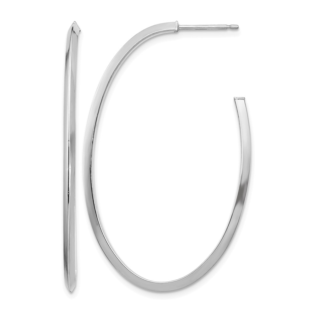 14k White Gold Polished Knife Edge Oval 2mm Post Dangle Earrings (TF1432W)