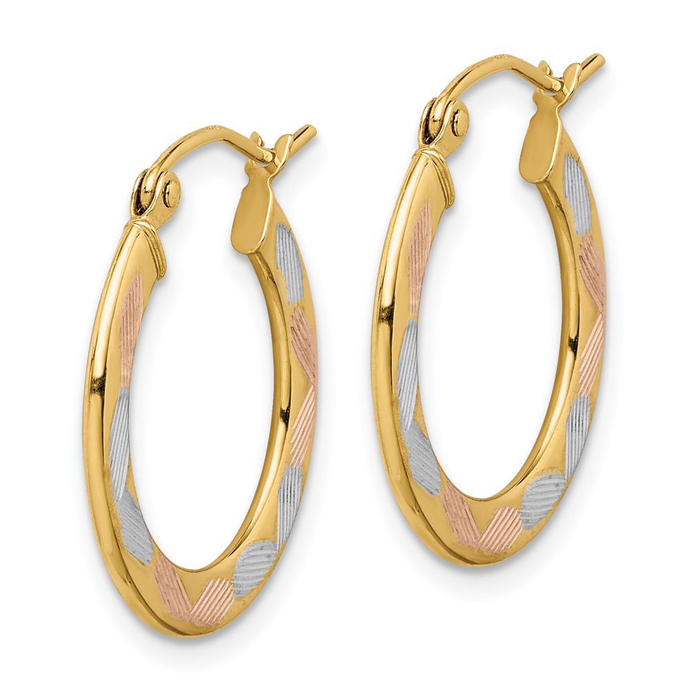14k w/White and Rose Rhodium Diamond-cut Hoop Earrings (TF1442)
