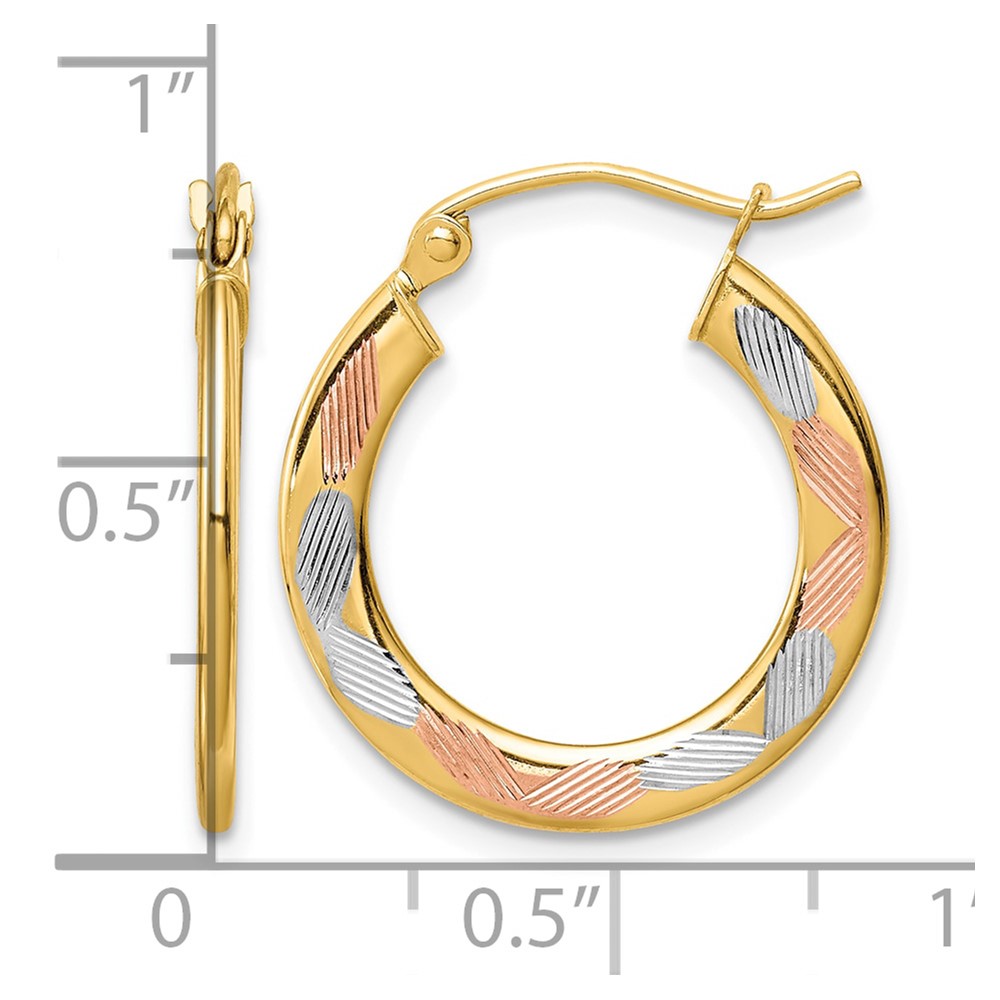 14k w/White and Rose Rhodium Diamond-cut Hoop Earrings (TF1442)