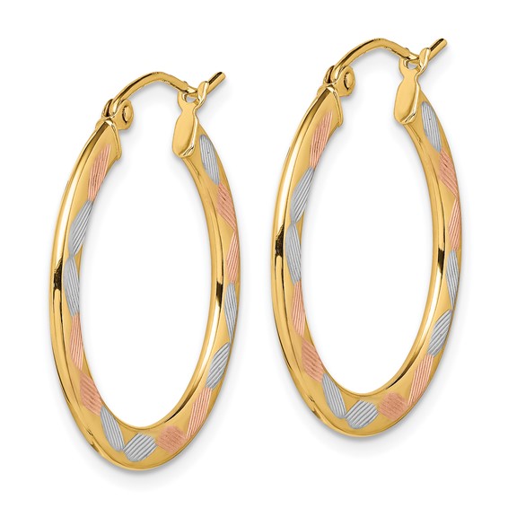 1.3mm Gold White & Rose Rhodium Hoop Earrings