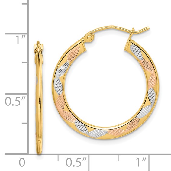 1.3mm Gold White & Rose Rhodium Hoop Earrings