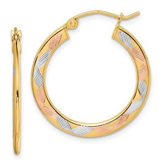 1.3mm Gold White & Rose Rhodium Hoop Earrings