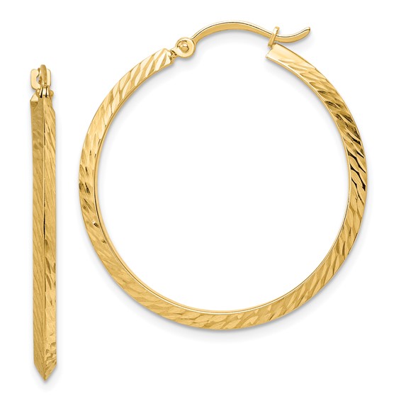 Gold Diamond-cut Knife Edge Hoop Earrings