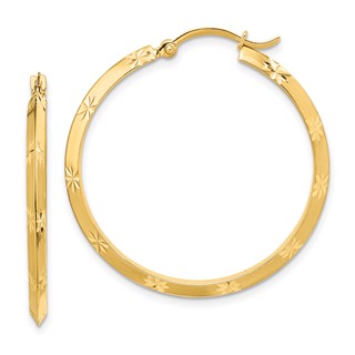Gold Diamond-cut Knife Edge Hoop Earrings