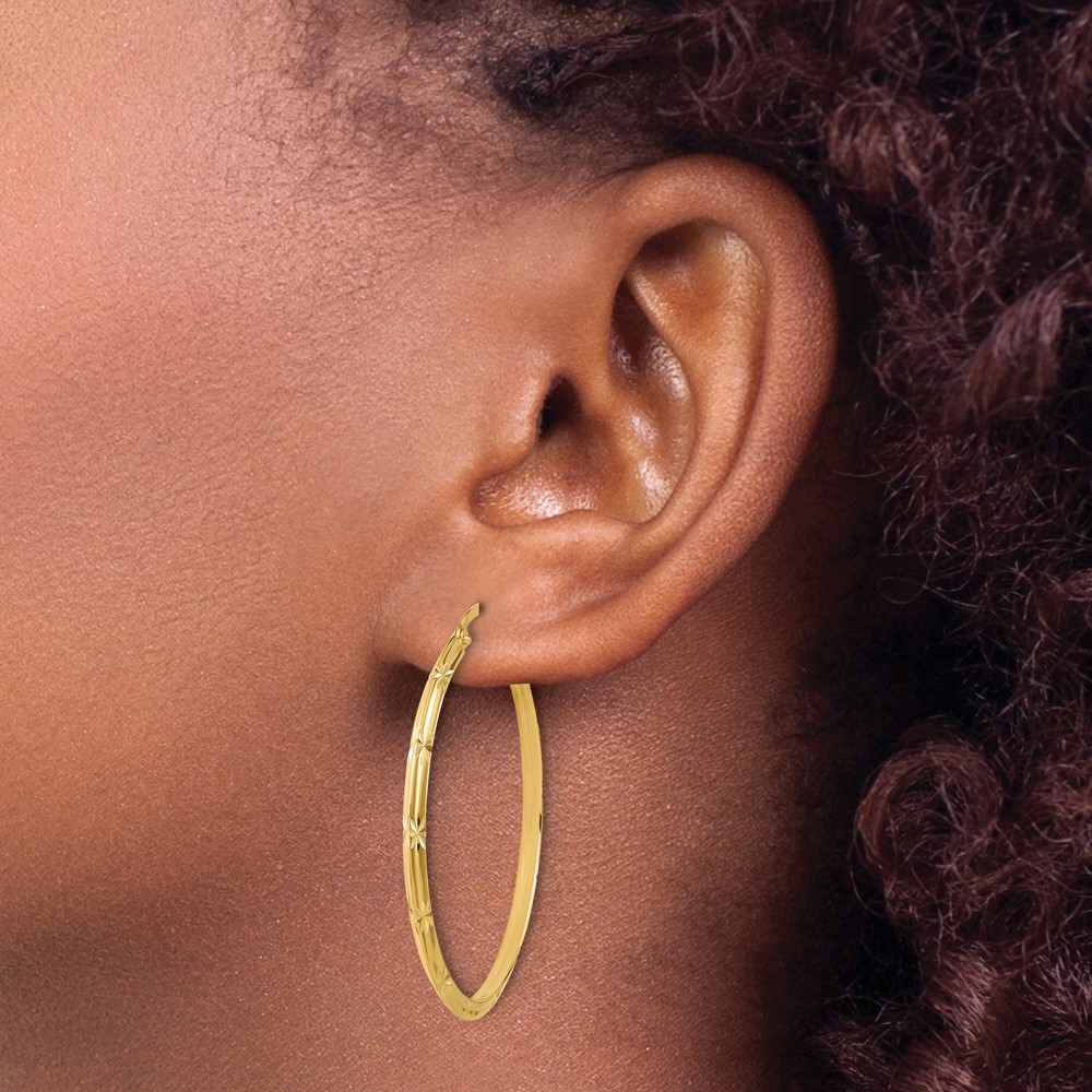 14K Polished Diamond-Cut Hoop Earrings (TF1451)