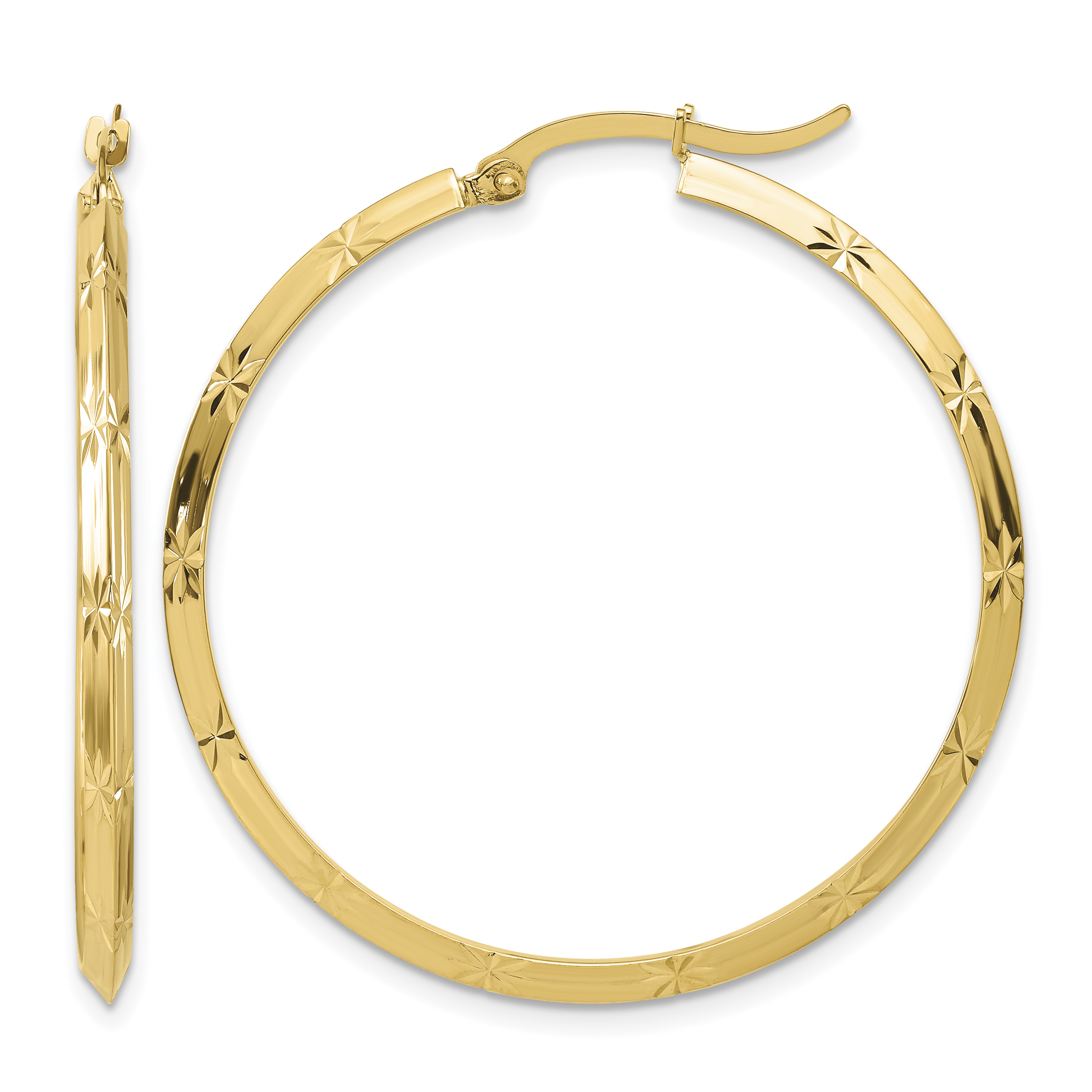 14K Polished Diamond-Cut Hoop Earrings (TF1451)